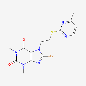 molecular formula C14H15BrN6O2S B2927387 8-溴-1,3-二甲基-7-(2-((4-甲基嘧啶-2-基)硫代)乙基)-1H-嘌呤-2,6(3H,7H)-二酮 CAS No. 578760-91-5