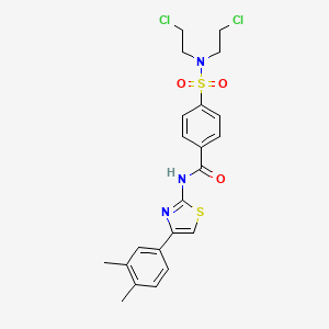 molecular formula C22H23Cl2N3O3S2 B2927399 4-[bis(2-chloroethyl)sulfamoyl]-N-[4-(3,4-dimethylphenyl)-1,3-thiazol-2-yl]benzamide CAS No. 324540-97-8