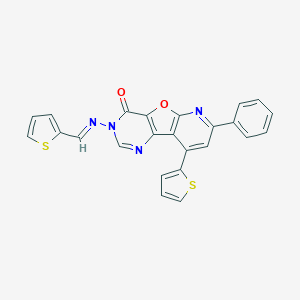 molecular formula C24H14N4O2S2 B292740 11-phenyl-13-thiophen-2-yl-5-[(E)-thiophen-2-ylmethylideneamino]-8-oxa-3,5,10-triazatricyclo[7.4.0.02,7]trideca-1(9),2(7),3,10,12-pentaen-6-one 