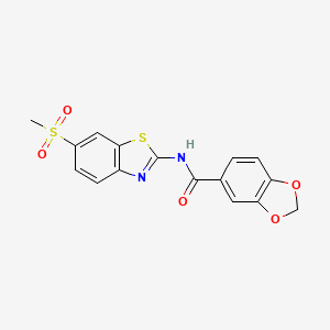molecular formula C16H12N2O5S2 B2927402 N-[6-(甲基磺酰基)-1,3-苯并噻唑-2-基]-1,3-苯并二噁杂环-5-甲酰胺 CAS No. 326907-42-0