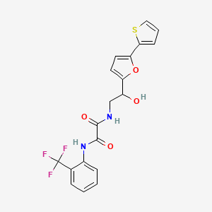 molecular formula C19H15F3N2O4S B2927408 N-[2-Hydroxy-2-(5-thiophen-2-ylfuran-2-yl)ethyl]-N'-[2-(trifluoromethyl)phenyl]oxamide CAS No. 2309185-41-7