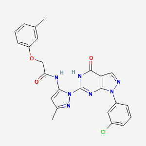 molecular formula C24H20ClN7O3 B2927418 N-(1-(1-(3-chlorophenyl)-4-oxo-4,5-dihydro-1H-pyrazolo[3,4-d]pyrimidin-6-yl)-3-methyl-1H-pyrazol-5-yl)-2-(m-tolyloxy)acetamide CAS No. 1171342-90-7