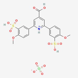molecular formula C20H18ClNO14S2 B2927424 4-Carboxy-2,6-bis(4-methoxy-3-sulfophenyl)pyridin-1-ium perchlorate CAS No. 91788-39-5