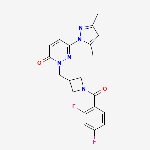 molecular formula C20H19F2N5O2 B2927425 2-{[1-(2,4-difluorobenzoyl)azetidin-3-yl]methyl}-6-(3,5-dimethyl-1H-pyrazol-1-yl)-2,3-dihydropyridazin-3-one CAS No. 2309220-70-8