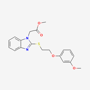 molecular formula C19H20N2O4S B2927439 Methyl 2-{2-[2-(3-methoxyphenoxy)ethylthio]benzimidazolyl}acetate CAS No. 920115-93-1