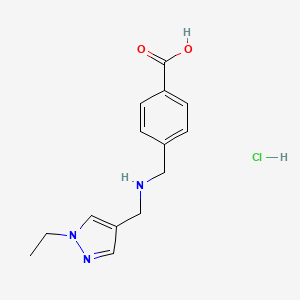molecular formula C14H18ClN3O2 B2927459 4-[[(1-Ethylpyrazol-4-yl)methylamino]methyl]benzoic acid;hydrochloride CAS No. 2413878-71-2
