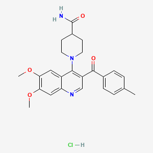 molecular formula C25H28ClN3O4 B2927461 1-[6,7-Dimethoxy-3-(4-methylbenzoyl)quinolin-4-yl]piperidine-4-carboxamide hydrochloride CAS No. 2097861-25-9