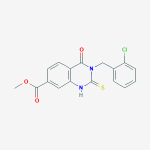 molecular formula C17H13ClN2O3S B2927468 Methyl 3-[(2-chlorophenyl)methyl]-4-oxo-2-sulfanyl-3,4-dihydroquinazoline-7-carboxylate CAS No. 361150-59-6