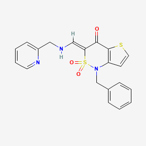 molecular formula C20H17N3O3S2 B2927486 (3Z)-1-benzyl-3-{[(pyridin-2-ylmethyl)amino]methylene}-1H-thieno[3,2-c][1,2]thiazin-4(3H)-one 2,2-dioxide CAS No. 894669-77-3
