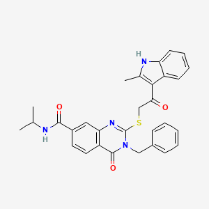 molecular formula C30H28N4O3S B2927503 3-benzyl-N-isopropyl-2-{[2-(2-methyl-1H-indol-3-yl)-2-oxoethyl]thio}-4-oxo-3,4-dihydroquinazoline-7-carboxamide CAS No. 1113128-52-1