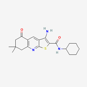 molecular formula C20H25N3O2S B2927514 3-amino-N-cyclohexyl-7,7-dimethyl-5-oxo-5,6,7,8-tetrahydrothieno[2,3-b]quinoline-2-carboxamide CAS No. 442557-71-3