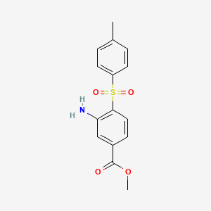 molecular formula C15H15NO4S B2927534 Methyl 3-amino-4-[(4-methylphenyl)sulfonyl]benzenecarboxylate CAS No. 477850-15-0