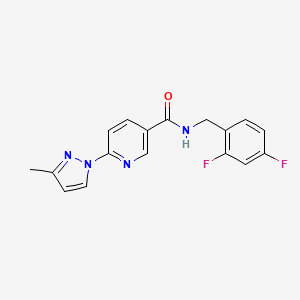 molecular formula C17H14F2N4O B2927546 N-(2,4-difluorobenzyl)-6-(3-methyl-1H-pyrazol-1-yl)nicotinamide CAS No. 1251631-64-7