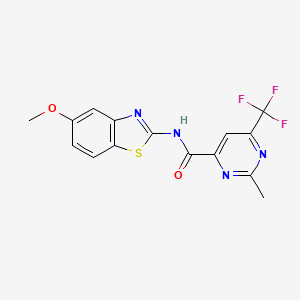 molecular formula C15H11F3N4O2S B2927559 N-(5-Methoxy-1,3-benzothiazol-2-yl)-2-methyl-6-(trifluoromethyl)pyrimidine-4-carboxamide CAS No. 2415520-32-8