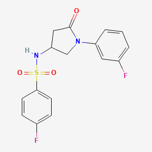 molecular formula C16H14F2N2O3S B2927564 4-fluoro-N-(1-(3-fluorophenyl)-5-oxopyrrolidin-3-yl)benzenesulfonamide CAS No. 896313-41-0