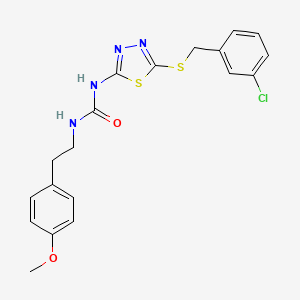 molecular formula C19H19ClN4O2S2 B2927574 1-(5-((3-Chlorobenzyl)thio)-1,3,4-thiadiazol-2-yl)-3-(4-methoxyphenethyl)urea CAS No. 1351633-35-6