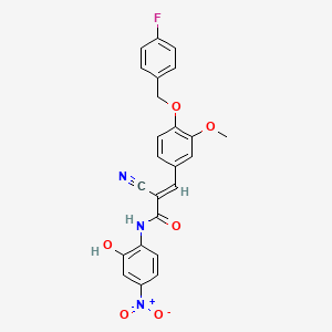 molecular formula C24H18FN3O6 B2927577 (E)-2-氰基-3-[4-[(4-氟苯基)甲氧基]-3-甲氧基苯基]-N-(2-羟基-4-硝基苯基)丙-2-烯酰胺 CAS No. 380478-50-2