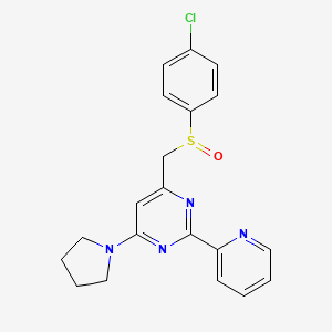 molecular formula C20H19ClN4OS B2927582 4-Chlorophenyl [2-(2-pyridinyl)-6-(1-pyrrolidinyl)-4-pyrimidinyl]methyl sulfoxide CAS No. 306980-36-9
