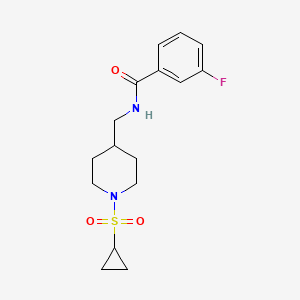 molecular formula C16H21FN2O3S B2927597 N-((1-(环丙基磺酰基)哌啶-4-基)甲基)-3-氟苯甲酰胺 CAS No. 1235284-23-7