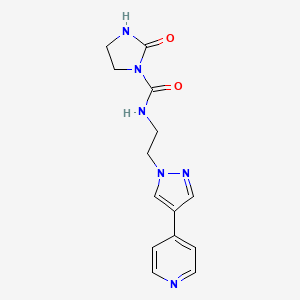 molecular formula C14H16N6O2 B2927598 2-氧代-N-{2-[4-(吡啶-4-基)-1H-吡唑-1-基]乙基}咪唑烷-1-甲酰胺 CAS No. 2034354-34-0