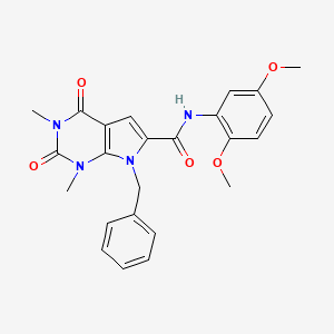 molecular formula C24H24N4O5 B2927603 7-benzyl-N-(2,5-dimethoxyphenyl)-1,3-dimethyl-2,4-dioxo-2,3,4,7-tetrahydro-1H-pyrrolo[2,3-d]pyrimidine-6-carboxamide CAS No. 1021216-41-0