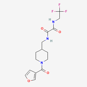 molecular formula C15H18F3N3O4 B2927604 N1-((1-(furan-3-carbonyl)piperidin-4-yl)methyl)-N2-(2,2,2-trifluoroethyl)oxalamide CAS No. 1396715-07-3