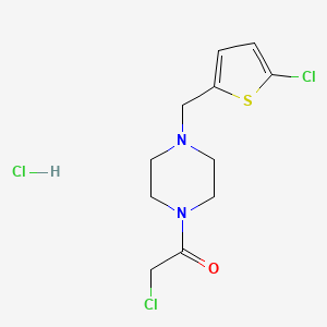 molecular formula C11H15Cl3N2OS B2927606 1-(Chloroacetyl)-4-[(5-chlorothien-2-yl)methyl]piperazine hydrochloride CAS No. 1051366-60-9