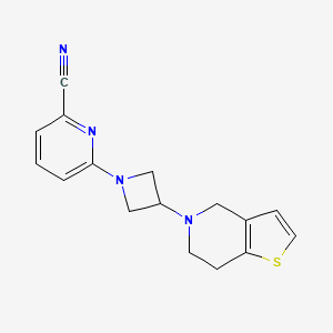 molecular formula C16H16N4S B2927613 6-[3-(6,7-Dihydro-4H-thieno[3,2-c]pyridin-5-yl)azetidin-1-yl]pyridine-2-carbonitrile CAS No. 2380095-45-2