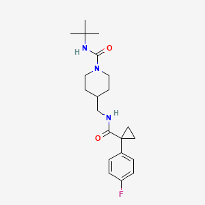 molecular formula C21H30FN3O2 B2927615 N-(tert-butyl)-4-((1-(4-fluorophenyl)cyclopropanecarboxamido)methyl)piperidine-1-carboxamide CAS No. 1323630-88-1