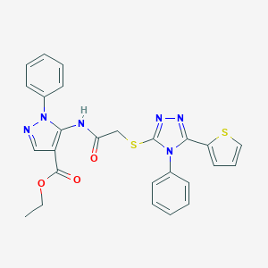 molecular formula C26H22N6O3S2 B292762 ethyl 1-phenyl-5-[({[4-phenyl-5-(2-thienyl)-4H-1,2,4-triazol-3-yl]sulfanyl}acetyl)amino]-1H-pyrazole-4-carboxylate 