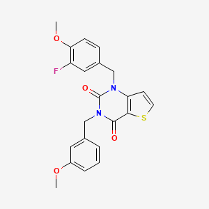 molecular formula C22H19FN2O4S B2927625 1-(3-fluoro-4-methoxybenzyl)-3-(3-methoxybenzyl)thieno[3,2-d]pyrimidine-2,4(1H,3H)-dione CAS No. 1428359-24-3