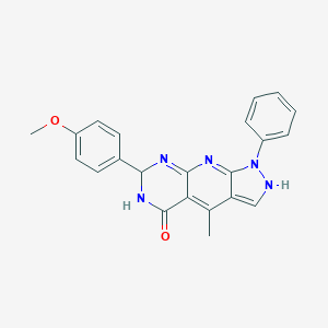 molecular formula C22H19N5O2 B292766 12-(4-methoxyphenyl)-8-methyl-4-phenyl-2,4,5,11,13-pentazatricyclo[7.4.0.03,7]trideca-1(13),2,6,8-tetraen-10-one 