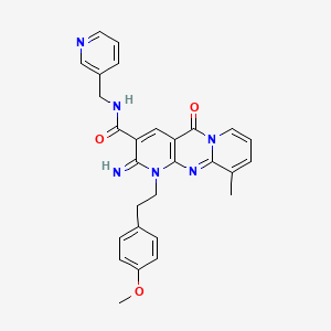 molecular formula C28H26N6O3 B2927677 6-imino-7-[2-(4-methoxyphenyl)ethyl]-11-methyl-2-oxo-N-[(pyridin-3-yl)methyl]-1,7,9-triazatricyclo[8.4.0.0^{3,8}]tetradeca-3(8),4,9,11,13-pentaene-5-carboxamide CAS No. 840498-67-1