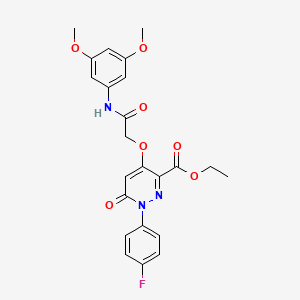 molecular formula C23H22FN3O7 B2927680 Ethyl 4-(2-((3,5-dimethoxyphenyl)amino)-2-oxoethoxy)-1-(4-fluorophenyl)-6-oxo-1,6-dihydropyridazine-3-carboxylate CAS No. 899975-59-8