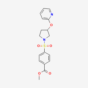 molecular formula C17H18N2O5S B2927687 4-((3-(吡啶-2-氧基)吡咯烷-1-基)磺酰基)苯甲酸甲酯 CAS No. 1904356-71-3