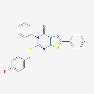 molecular formula C25H17FN2OS2 B292769 2-[(4-fluorobenzyl)sulfanyl]-3,6-diphenylthieno[2,3-d]pyrimidin-4(3H)-one 