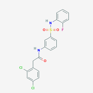 molecular formula C20H15Cl2FN2O3S B2927693 2-(2,4-dichlorophenyl)-N-[3-[(2-fluorophenyl)sulfamoyl]phenyl]acetamide CAS No. 571155-06-1