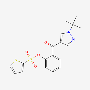 molecular formula C18H18N2O4S2 B2927694 2-{[1-(tert-butyl)-1H-pyrazol-4-yl]carbonyl}phenyl 2-thiophenesulfonate CAS No. 956742-14-6