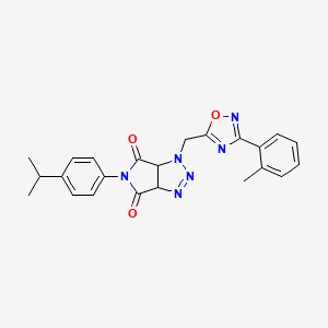 molecular formula C23H22N6O3 B2927696 5-(4-isopropylphenyl)-1-((3-(o-tolyl)-1,2,4-oxadiazol-5-yl)methyl)-1,6a-dihydropyrrolo[3,4-d][1,2,3]triazole-4,6(3aH,5H)-dione CAS No. 1171433-87-6