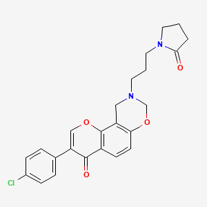 molecular formula C24H23ClN2O4 B2927697 3-(4-chlorophenyl)-9-(3-(2-oxopyrrolidin-1-yl)propyl)-9,10-dihydrochromeno[8,7-e][1,3]oxazin-4(8H)-one CAS No. 951927-83-6