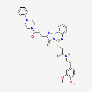 molecular formula C35H38N6O5S B2927700 N-[2-(3,4-dimethoxyphenyl)ethyl]-2-({3-oxo-2-[3-oxo-3-(4-phenylpiperazin-1-yl)propyl]-2H,3H-imidazo[1,2-c]quinazolin-5-yl}sulfanyl)acetamide CAS No. 1104844-24-7