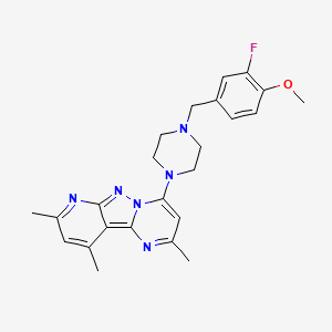 molecular formula C24H27FN6O B2927701 4-(4-(3-Fluoro-4-methoxybenzyl)piperazin-1-yl)-2,8,10-trimethylpyrido[2',3':3,4]pyrazolo[1,5-a]pyrimidine CAS No. 900269-35-4