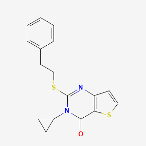 molecular formula C17H16N2OS2 B2927720 3-cyclopropyl-2-[(2-phenylethyl)sulfanyl]thieno[3,2-d]pyrimidin-4(3H)-one CAS No. 1326926-62-8