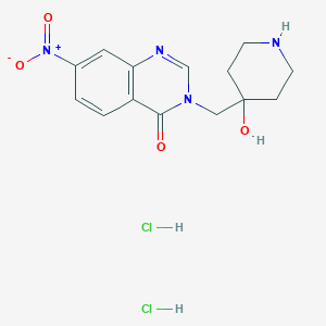 molecular formula C14H18Cl2N4O4 B2927727 3-[(4-Hydroxypiperidin-4-yl)methyl]-7-nitroquinazolin-4-one;dihydrochloride CAS No. 2470437-53-5