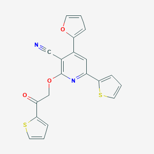 molecular formula C20H12N2O3S2 B292774 4-(2-Furyl)-2-[2-oxo-2-(2-thienyl)ethoxy]-6-(2-thienyl)nicotinonitrile 