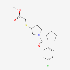 molecular formula C19H24ClNO3S B2927752 Methyl 2-((1-(1-(4-chlorophenyl)cyclopentanecarbonyl)pyrrolidin-3-yl)thio)acetate CAS No. 2034526-65-1
