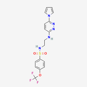 molecular formula C17H16F3N5O3S B2927763 N-(2-((6-(1H-吡咯-1-基)哒嗪-3-基)氨基)乙基)-4-(三氟甲氧基)苯磺酰胺 CAS No. 1421482-78-1