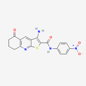 molecular formula C18H14N4O4S B2927776 3-氨基-N-(4-硝基苯基)-5-氧代-5,6,7,8-四氢噻吩并[2,3-b]喹啉-2-甲酰胺 CAS No. 672898-12-3