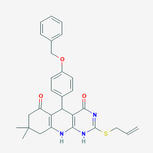 molecular formula C29H29N3O3S B292778 8,8-dimethyl-5-(4-phenylmethoxyphenyl)-2-prop-2-enylsulfanyl-5,7,9,10-tetrahydro-1H-pyrimido[4,5-b]quinoline-4,6-dione 