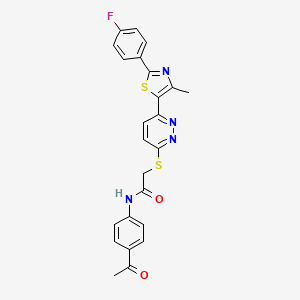 molecular formula C24H19FN4O2S2 B2927785 N-(4-acetylphenyl)-2-((6-(2-(4-fluorophenyl)-4-methylthiazol-5-yl)pyridazin-3-yl)thio)acetamide CAS No. 920441-58-3